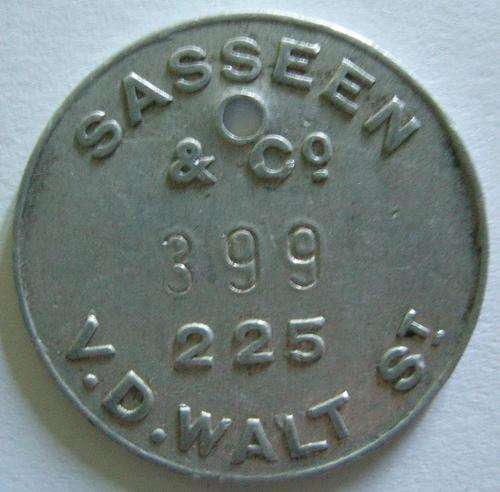 Token Sasseen & Co Aluminium 3/- Empty Basket Deposit 27,3mm Hern 490a