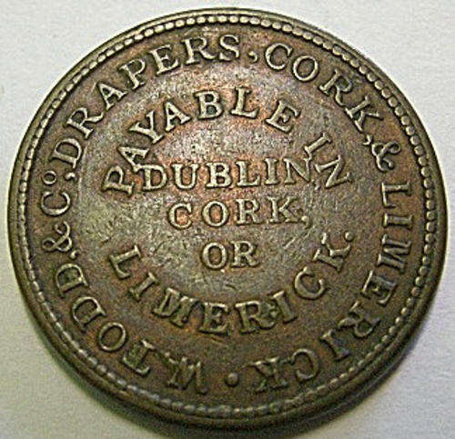 Token W Todd & Co Drapers Cork & Limirick One Farthing 1834 Bronze 21mm