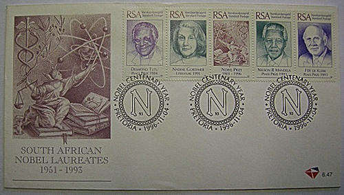 FDC South African Nobel Laureates Tutu Gordimer Mandela De Klerk 1996