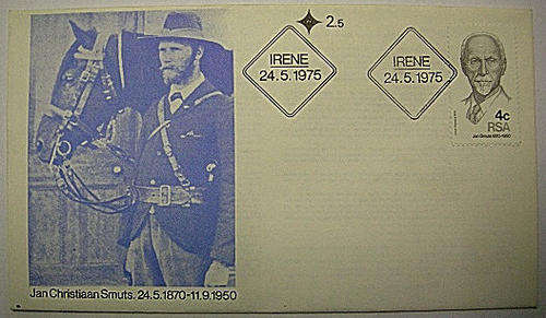FDC Jan Christiaan Smuts 24.5.1870 - 11.9.1950 Irene 24.5.1975 Cover 2.5