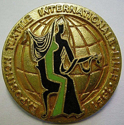 Pin Exposition Textile Internationale Lille 1951 Marked A. Augis Lyon Enamelled 26mm