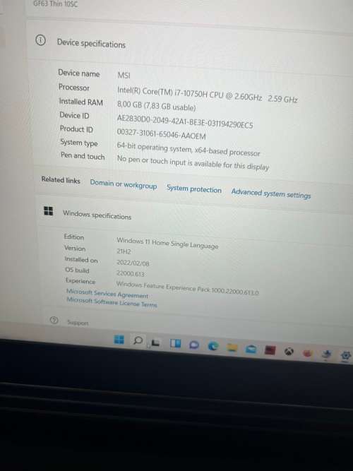 MSI GF63 thin laptop i7