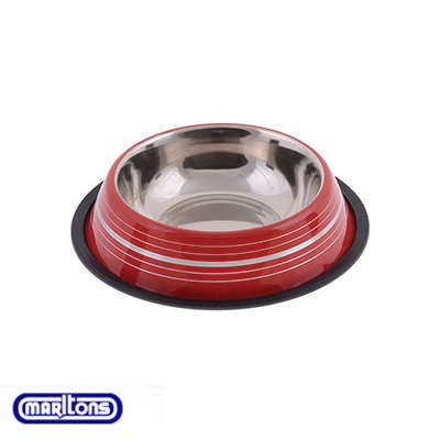 Marltons Anti Slip Red S/S Bowl with Stripes - 940ml