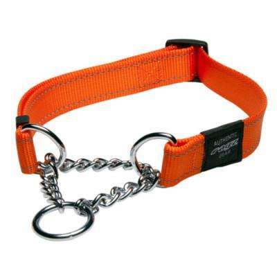Rogz Obedience Half-Check Collar Reflective Stitching (Medium Orange)