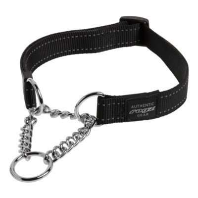 Rogz Obedience Half-Check Collar Reflective Stitching (Medium Black)