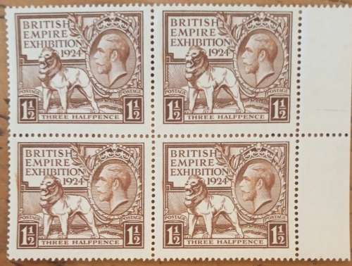 1924 Great Britain marginal block of 4 x 1 1/2d MNH.