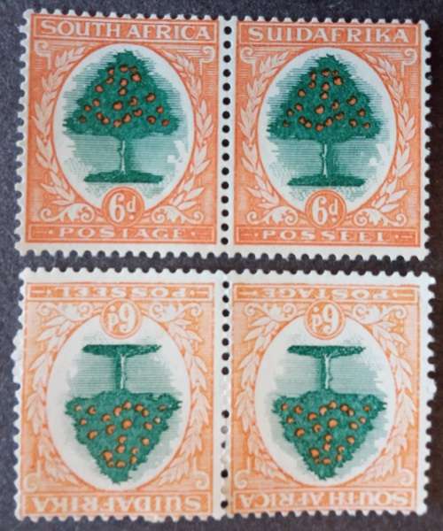 1930 Union of South Africa 2 pairs of 6d with upright and inverted watermark.