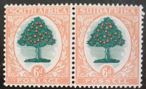 1930 Union of South Africa pair of 6d, upright watermark. MLH