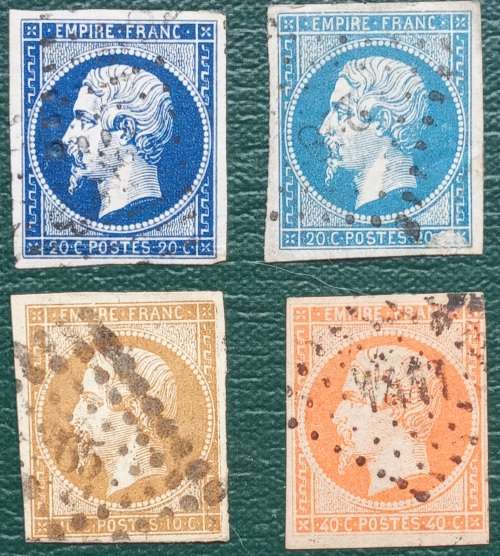 1853 France Napolean selection imperfs fine used with 4 excellent margins.