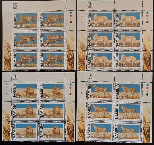 1996 Namibia Big Cats full set in control blocks of 6, $1.20 has imperf margin on left.