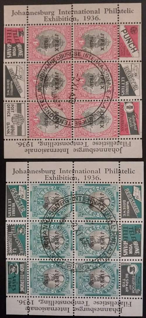 1936 Union of South Africa Jipex sheets with Exhibition cancel.