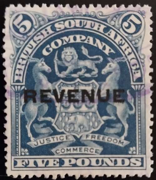 1898 British South Africa Company 5 pound overprint REVENUE fine used