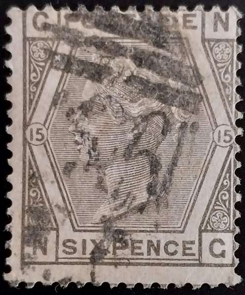 1873 Great Britain QV 6d fine used, plate 15, catalogue R1800