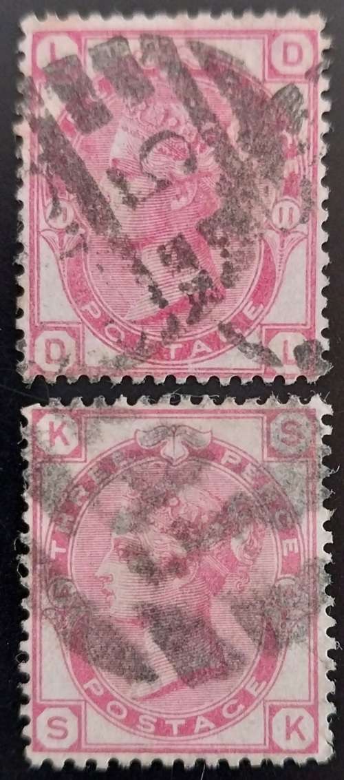 1873 Great Britain QV 3d plates 11 and 14 fine used, catalogue R3200