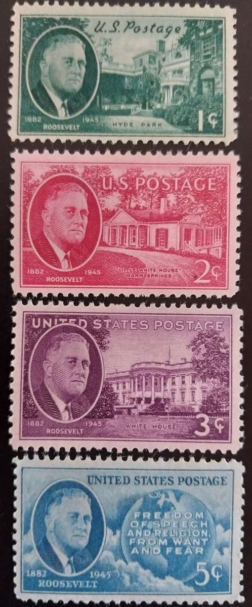 1945 USA Roosevelt issue full set MLH, some small paper adherence on reverse