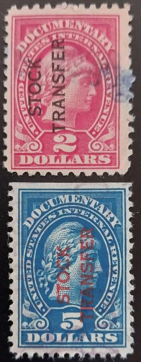 1918 - 1932 USA Stock Transfer $2 and $5 fine used