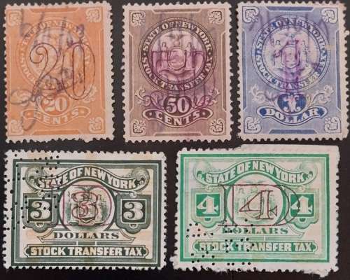 1940 USA State of New York Stock Transfer stamps used to $4