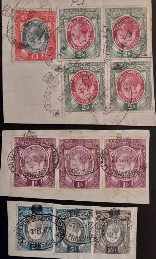 1928 - 1939 Union of South Africa Revenues to 1 pound all on piece