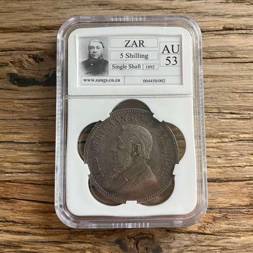 1892 ZAR 5 SHILLINGS (Single Shaft) - SANGS AU53!!!