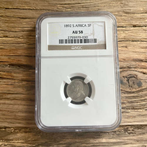 1892 ZAR THREEPENCE - NGC AU58