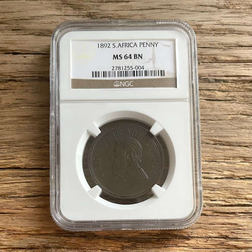 1892 ZAR PENNY - NGC MS64BN