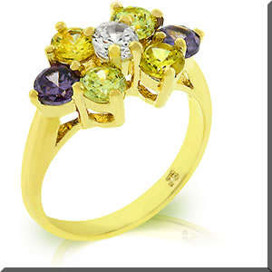 14kt GOLD BONDED CZ WITH  PURPLE,LIGHT GREEN, CHAMPANGE CLEAR CZ CLUSTERED RING SIZE 7
