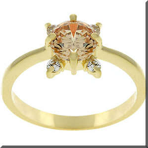 14kt GOLD BONDED SOLITARE WITH ROUND CITRINE AND ROUND WHITE CZ RING SIZE 7