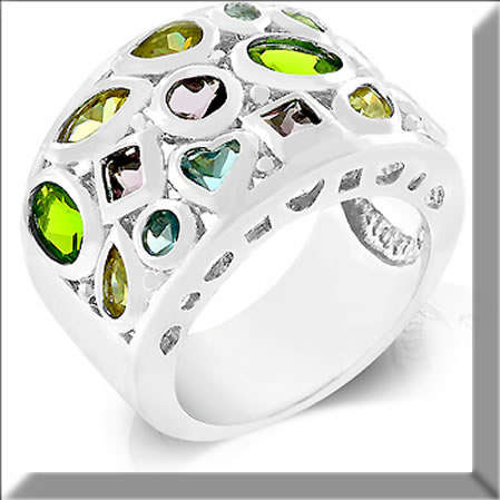 BIJOUX RING WHITE GOLD RHODIUM PLATED CZ STONES SIZE6