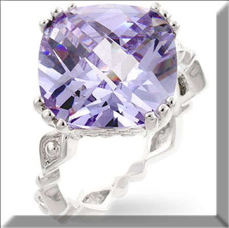 WHITE GOLD RHODIUM PLATED CZ LIGHT AMETHYST RING SIZE 8