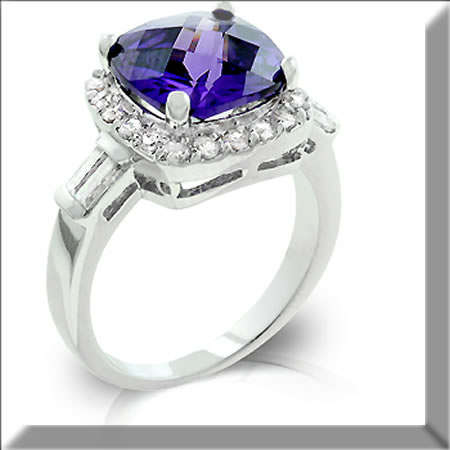RHODIUM PLATED WITH TANZANITE/BLUE PURPLE/CLEAR WHITE CZ RING SIZE 8