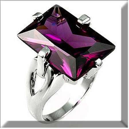 NEOPOLIUS COCKTAIL RHODIUM PLATED AMETHYST CZ RING SIZE 7