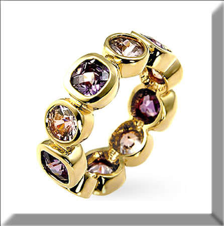 GOLD PLATED WITH AMETHYST AND PINK CZ RING SIZE 8