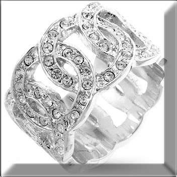 RHODIUM PLATED WEDDING BAND WITH CLEAR/WHITE CZ RING SIZE 6