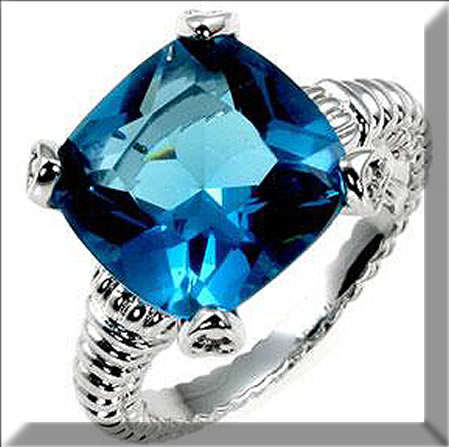 WHITE GOLD RHODIUM PLATED SAFFIRE BLUE, CZ RING SIZE 8