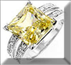 WHITE GOLD RHODIUM PLATED YELLOW AND DUAL CLEAR/WHITE CZ RING SIZE 7