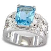 .925 STERLING SILVER WITH SAFFIRE BLUE CZ RING SIZE 7