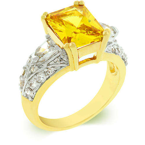 14KT  GOLD BONDED RHODIUM PLATED  YELLOW CZ LIGHT  RING SIZE 7