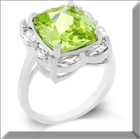WHITE GOLD RHODIUM PLATED WITH OLIVE/CLEAR /WHITE CZ RING SIZE 6