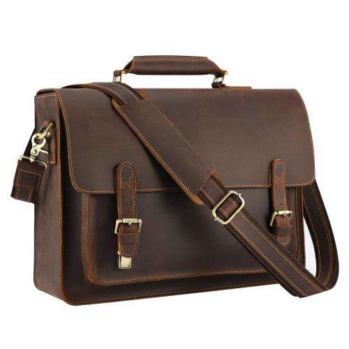 15Inch Full Grain Leather Briefcase, Messenger Bag, Fits  Macbook, Laptop, Apple & smartphones