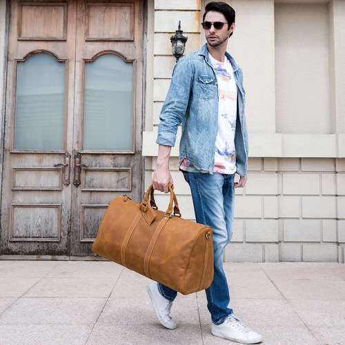 Handmade Full Grain Leather Duffel Laptop Bag / Travel Bag / Luggage -Carries up to 15" Laptops.