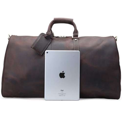 15" Full Grain Leather  Laptop Duffel Bag  | Travel | Luggage | Gym | Weekender | Dark Brown Color