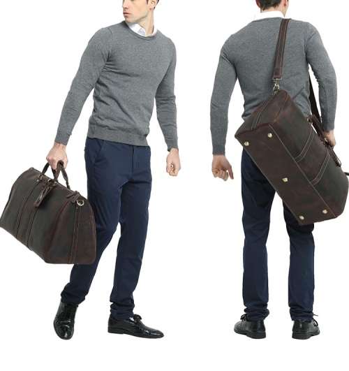 15" Full Grain Leather  Laptop Duffel Bag  | Travel | Luggage | Gym | Weekender | Dark Brown Color