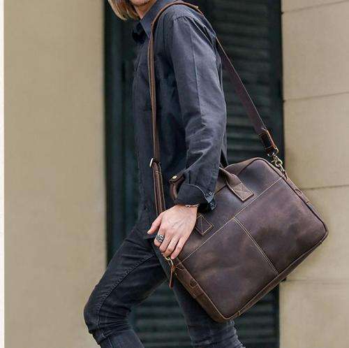 15 Inch Full Grain Leather Briefcase, Messenger Bag, Fits Mac book, Laptop, iPad, Mobile Phone