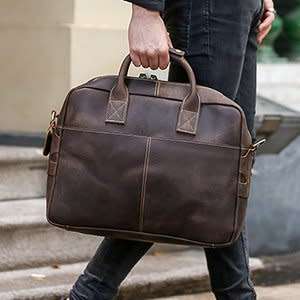 15 Inch Full Grain Leather Briefcase, Messenger Bag Fits Mac book, Laptop, Apple iPad & Tablets