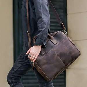 15 Inch Full Grain Leather Briefcase, Messenger Bag Fits Mac book, Laptop, Apple iPad & Tablets