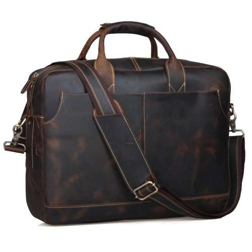 15 Inch Full Grain Leather Briefcase, Messenger Bag Fits Mac book, Laptop, Apple iPad & Tablets