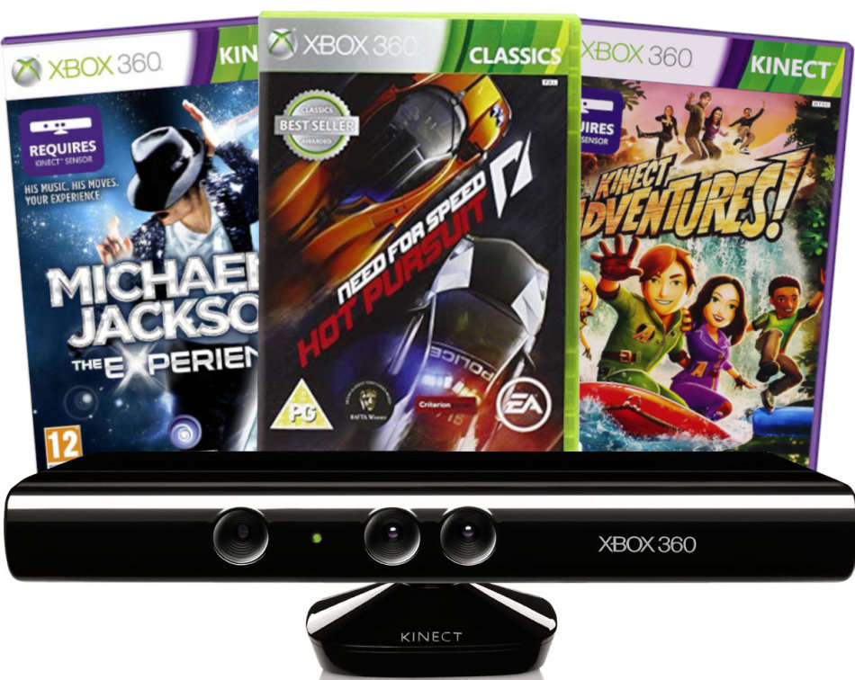 Official Xbox 360 Kinect Sensor + 3 Games Bundle