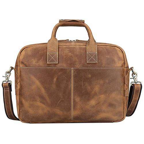 15 Inch Full Grain Leather Briefcase, Messenger Bag, Fits Mac book, Laptop, iPad - Caramel Color
