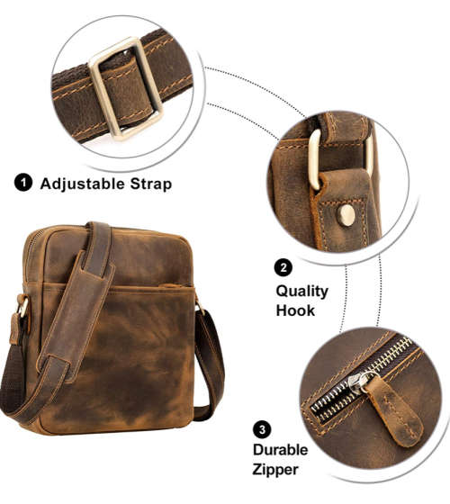 Full Grain Leather All In One Messenger Bag - Fits A4 Books and Most Tablets and iPads