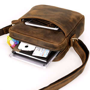 Full Grain Leather All In One Messenger Bag - Fits A4 Books and Most Tablets and iPads